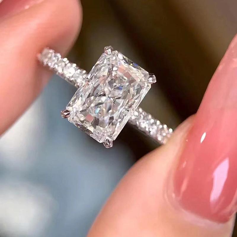 

Luoxi Temple 2024 925 Silver Rectangular White Diamond Versatile Ring Size 6