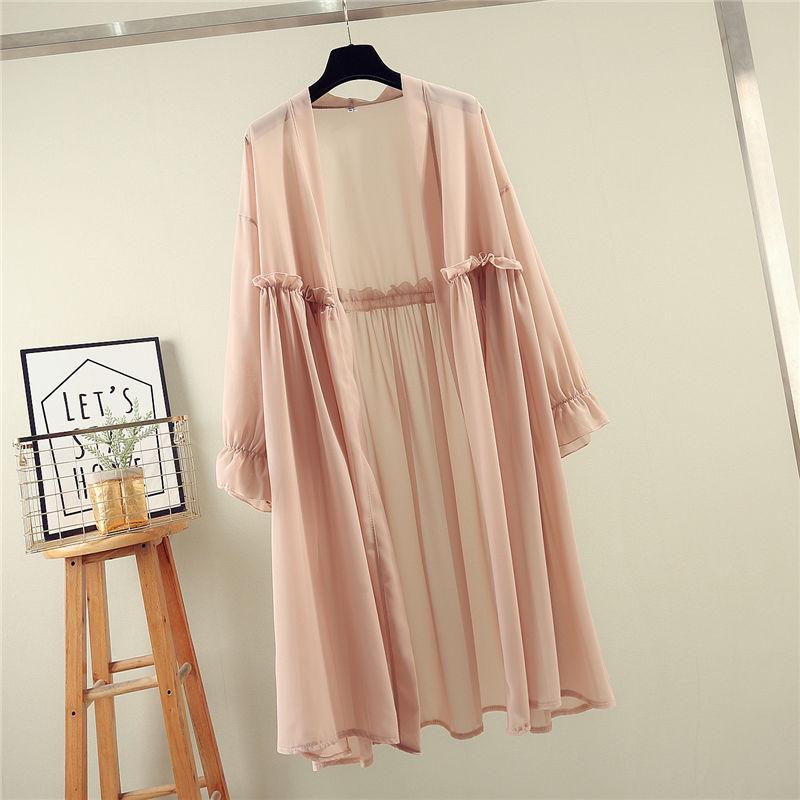Chiffon Cardigan Women's Sun Protection Clothing Sun-Dress Mid-length Plus Size Shawl Loose Outer Thin Coat Beach