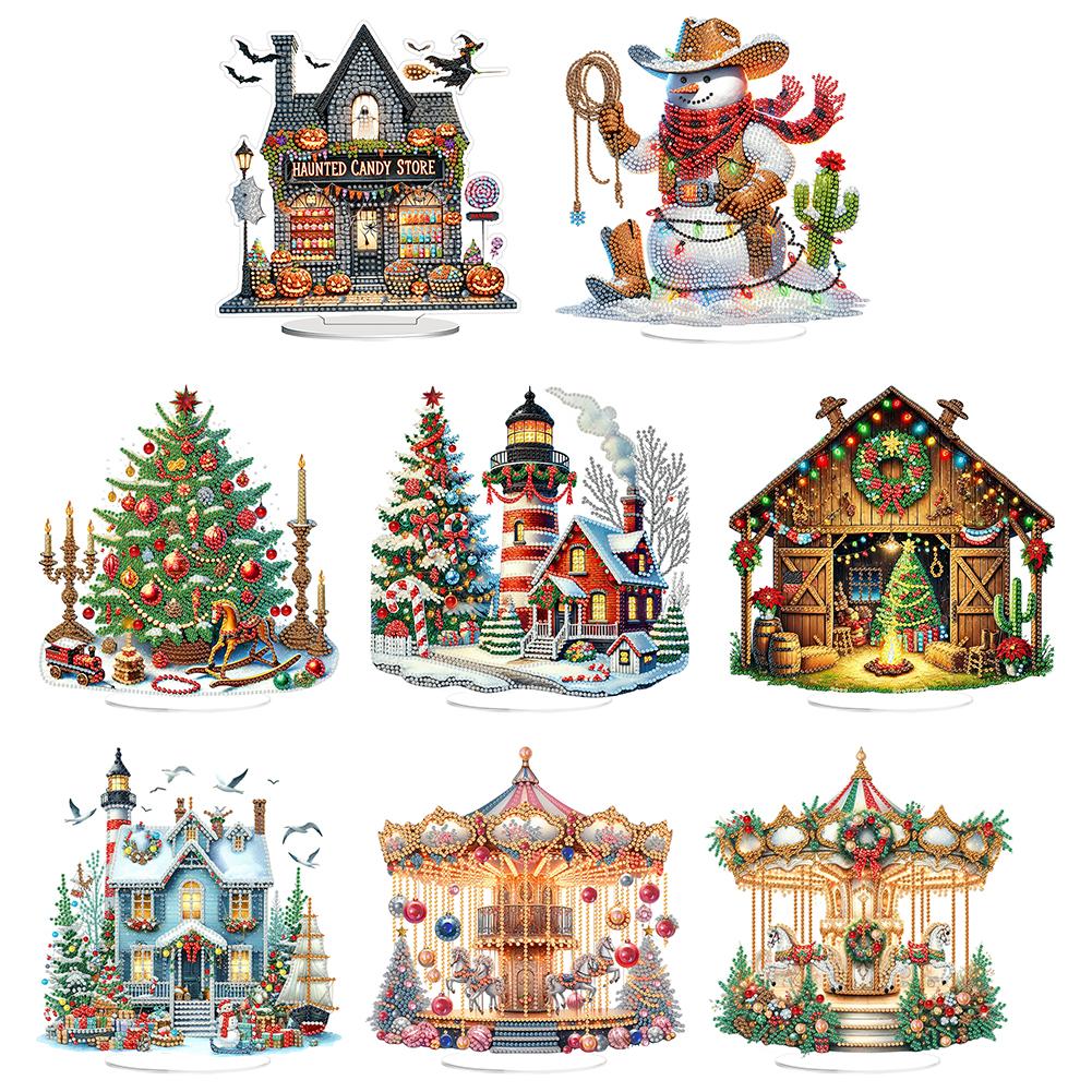 2D Flat Xmas DIY Diamond Painting Desktop Ornaments Kit 5D DIY Diamond Art Tabletop Decorations for Home Office Desktop Decor