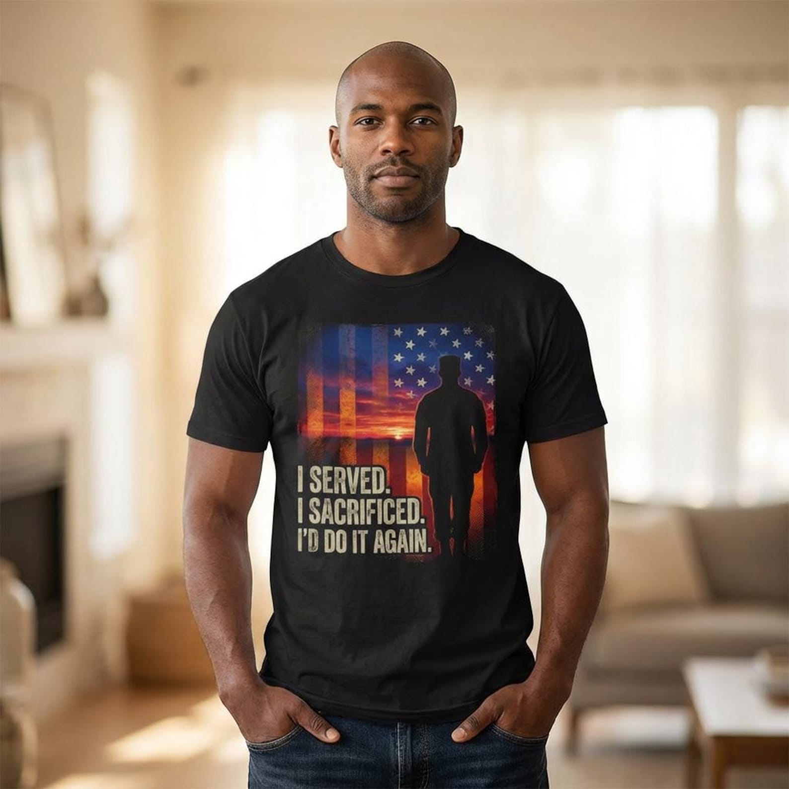 I Served I Sacrificed Patriotic Soldier Shirt | T-Shirt, American Flag Sunset Silhouette 3XL