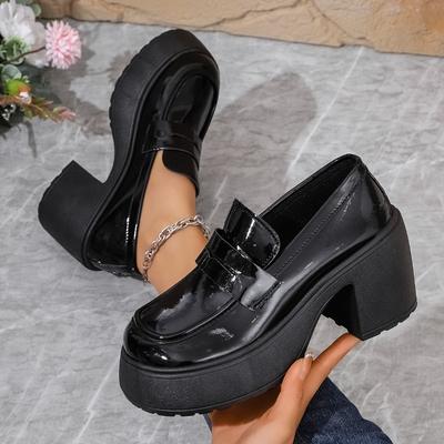 Scarpe Singole Chunky Moda Primavera Donna Testa Rotonda Bocca Profonda Impermeabili Piattaforma Antiscivolo Resistenti all'Usura Tacchi Alti