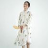 Johnature Women Vintage Print Floral Dresses Button Stand Long Sleeve White Spring Female Dress
