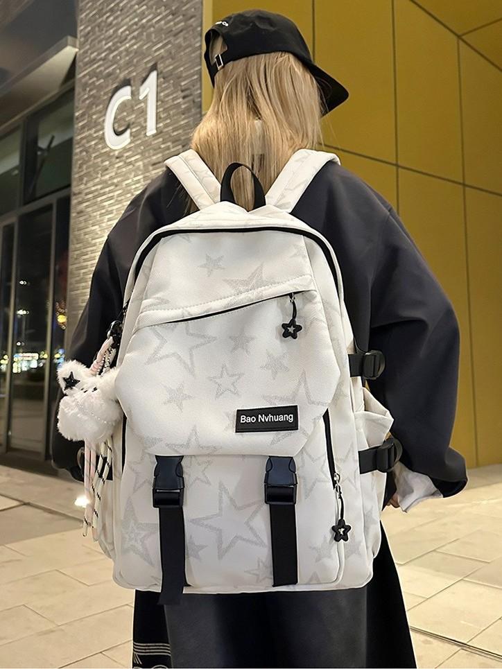 Schoolbag Cool Feeling Dark Gradual Change Star Backpack Korean Version Tooling Style College Student Couple Leisure Travel Backpack