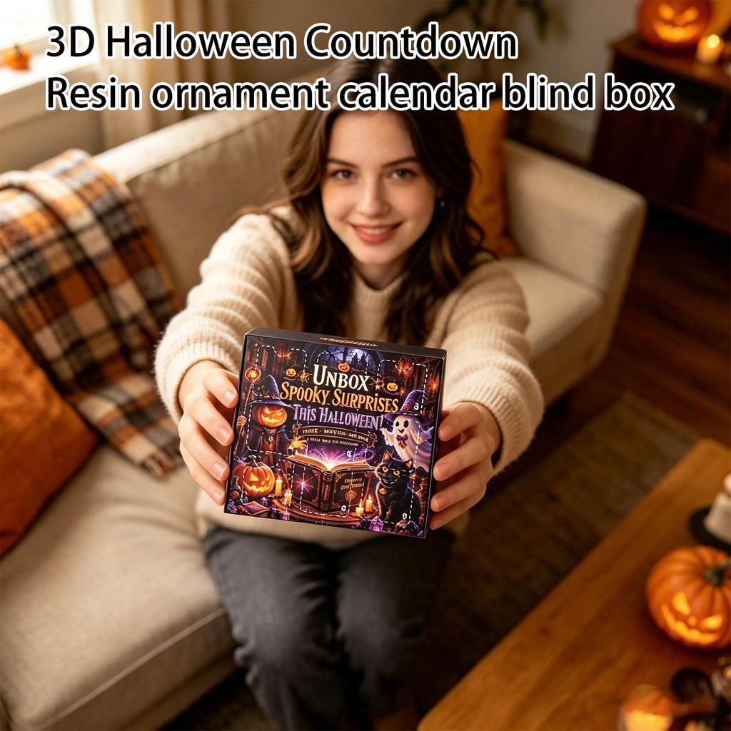 3D Halloween Advent Calendar with 9 Days Countdown - Resin Figurine Decor Surprise Box for Holiday Collectibles