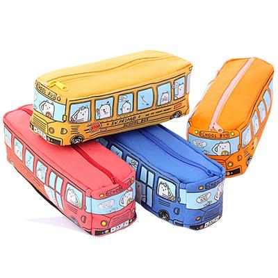 Cartoon Bus Pencil Bag Canvas Large Capacity Car Zipper Pen Pencilcase for Student Stationery School Supplies
