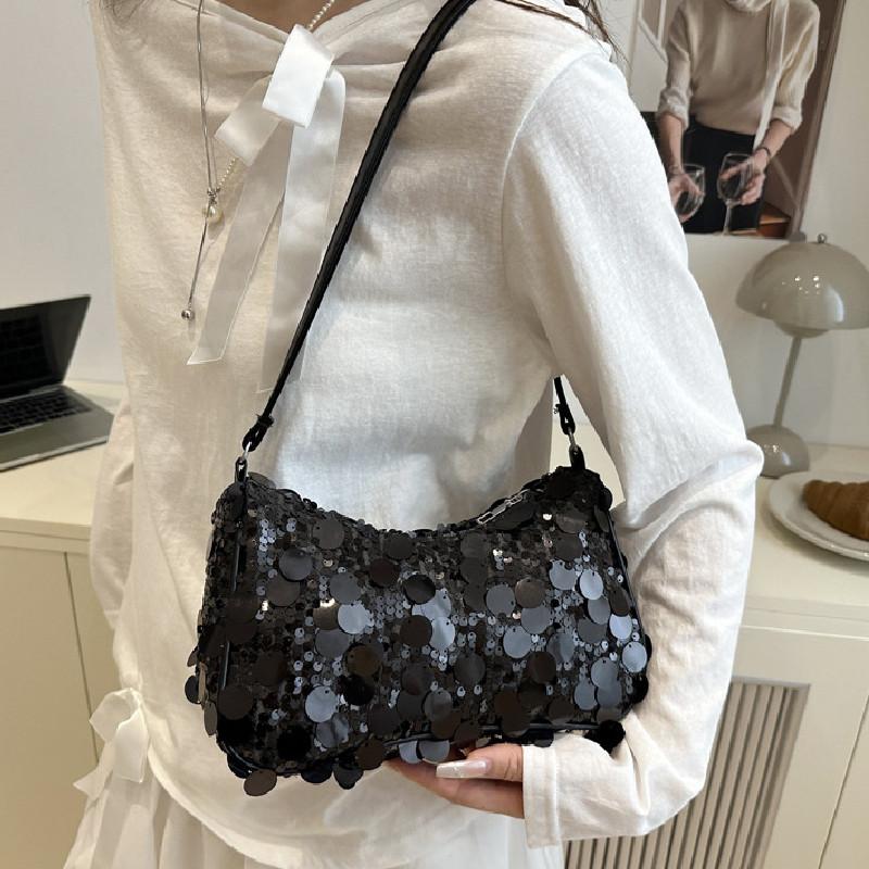Solid Color Simple Sequin Design Women Casual Shoulder Bag For Daily Use