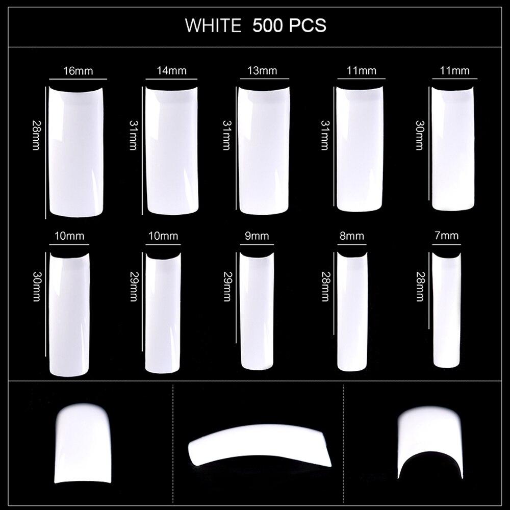 kads 500pcs Long Square Half Cover False Nail Tips No-Crease White Nature Clear 10 Sizes Nail Art Tools Manicure Fake Nails