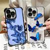Blue Butterfly Aesthetics Plating Phone Case For Iphone 16 17 Pro Max Air 16E 14 15 Plus 12 13 Mini Anti-Fall Airabag Cover