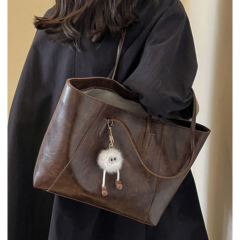 Bag Women's Large Capacity 2025 New Autumn and Winter High-end Brown College Student Class Shoulder Bag Commuter Tote Bag