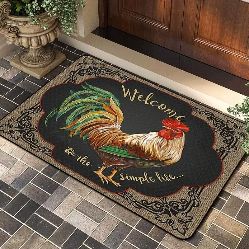 Farmhouse Rooster Patterned Area Rug Artistic Sunflower Print Carpet Soft Non Slip Floor Mat For Entryway Doorway Home Decor