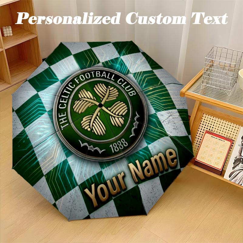 8 Rib Auto Folding Umbrella Celtic FC Print Custom Name Text Portable Rain Gear