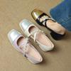 Fashion Women's new spring and autumn round toe color blocked cross strap pearl mid heel plus size Mary Jane single shoe