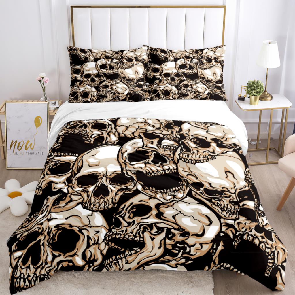 Hd Print Skull Art - Themed Three - Piece Fashion Bedding Set With Quilt Covers Pillowcases And Pillow For Children And Adults