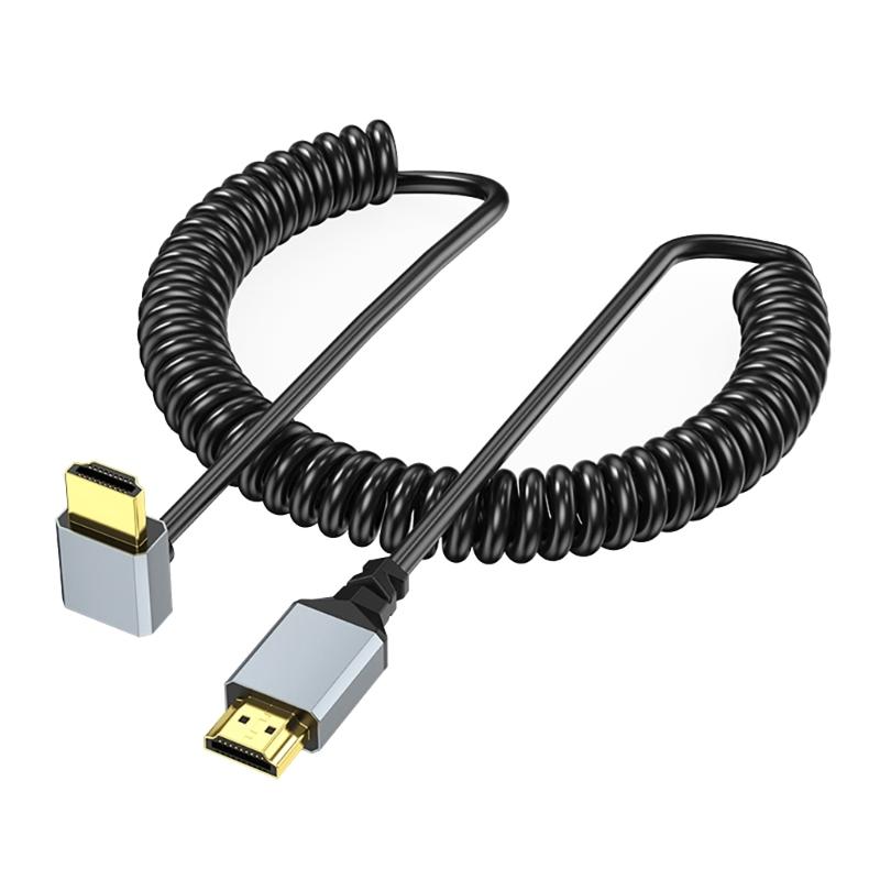 HDTV Port 4K 60Hz Video Cord Coiled Cable Straight/90 Degree Male To Male Connector Line for Projector Display