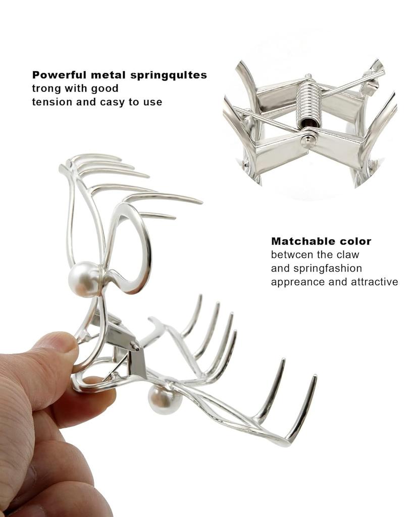 4 PCs Metal Hair Claw Clips - Irregular Large Clips for Women, Non-Slip Styling Accessories for Thick and Thin Hair (Silver)