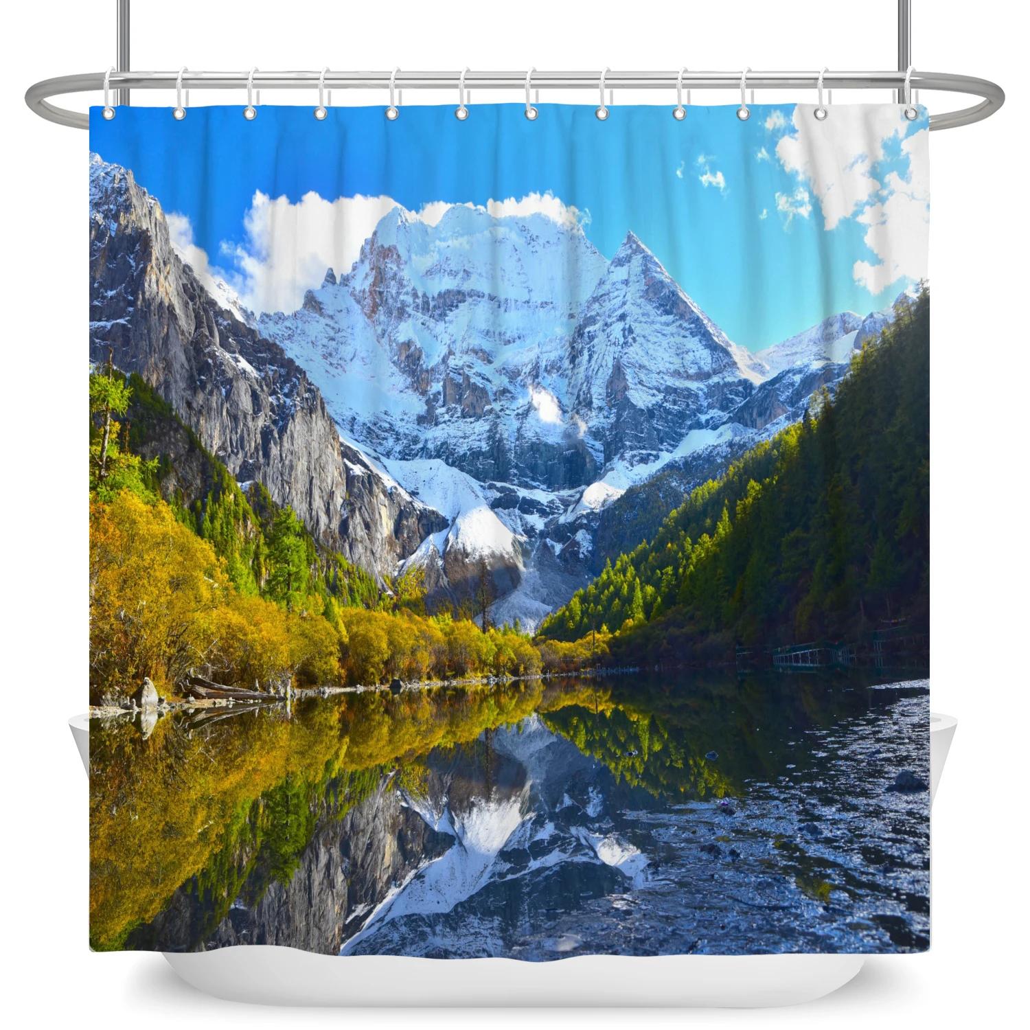 

Natural Scenery Shower Curtains Mountain Waterfall Forest Landscape Waterproof Polyester Curtain For Bathroom Home Decoration W60H190(CM)-1 Pcs