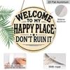 2D Flat 1pc Printing, 8x8 In, Welcome To My Happy Place Don' T Destroy It Round Aluminum Metal Sign, Wall Home Room Farmhouse Home Street, Shop