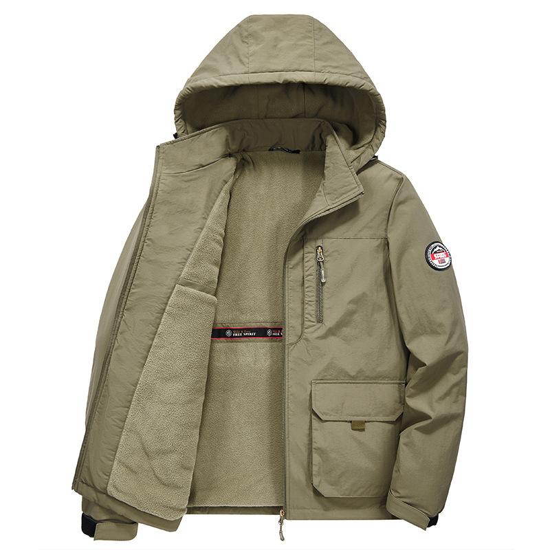 Men's Autumn/Winter Outerwear: Thickened, Warm, and Casual Jacket , Fleece-Lined Cotton Coat for Middle-Aged Men