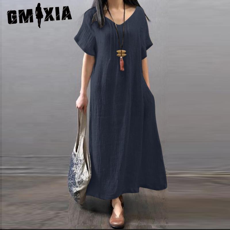 GMXIA Women's Fashion Summer Spring Solid Color Print Short Sleeve V-Neck High Waist Casual Dresses