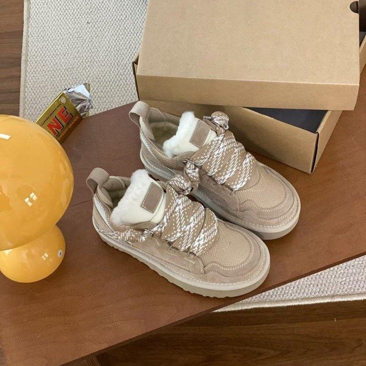 

Autumn Fur Integrated Snow Boots Women s Lace-up One Pedal Non-slip Warm Sports Versatile Casual Cotton Shoes 43