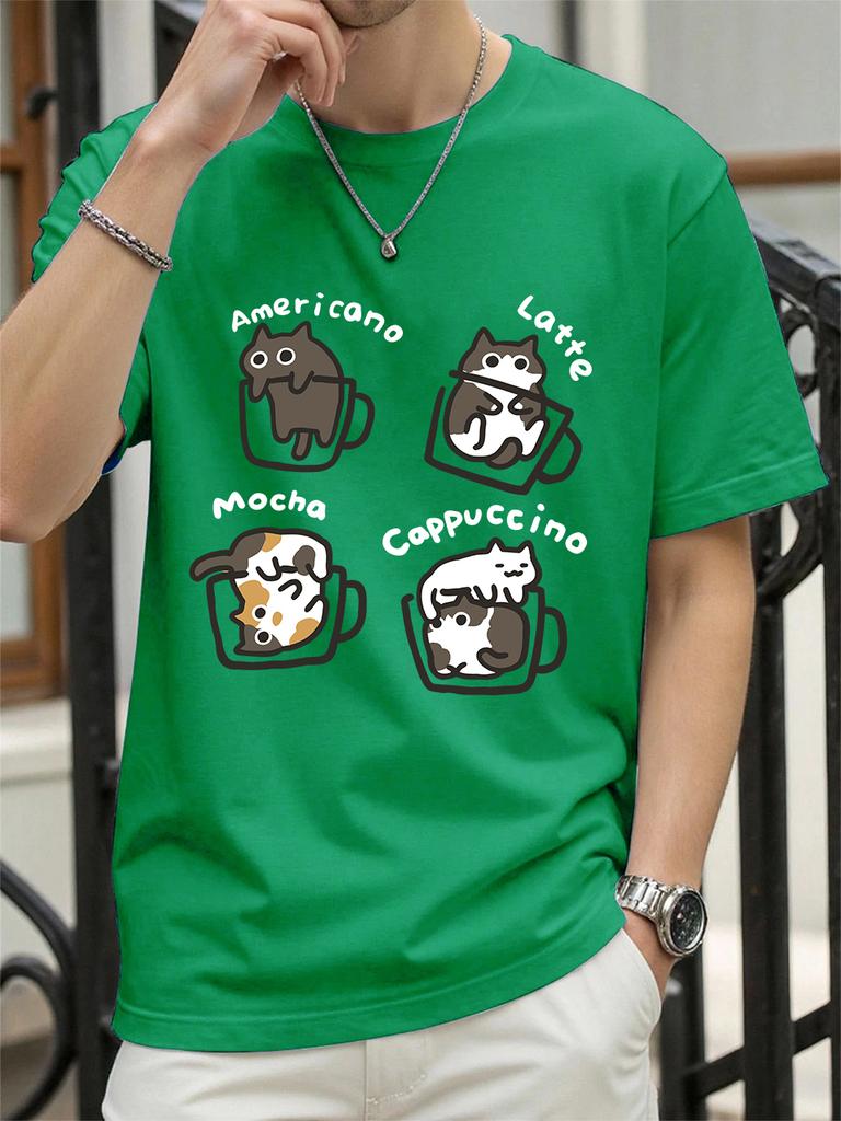 Cat Coffee Art Letter Printing TShirts Womens Cotton Summer Tops Soft Loose ONeck Short Sleeve T Shirts Casual Womans Clothes