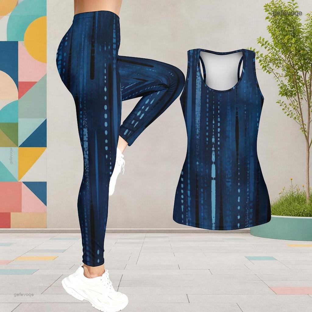 Women Plus Size Two Piece Set Scoop Neck Sleeveless Tank Top Fitted Tie Dye Printed Pants