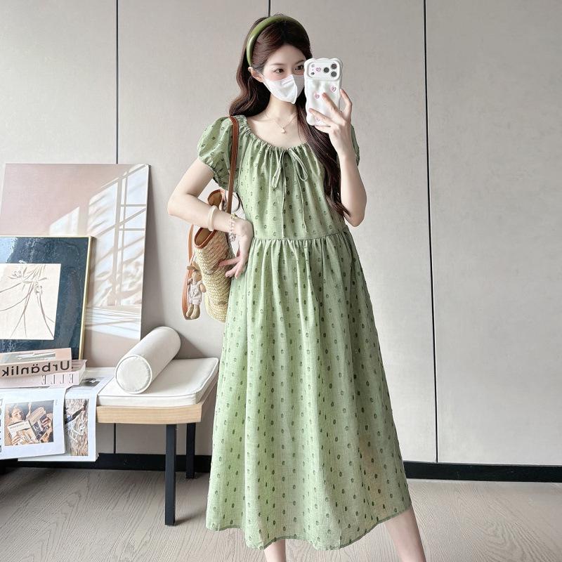 2026 Summer Polka Dot Cotton Maternity Dress - Short-Sleeved Casual Style XL