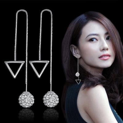 Earrings, Tassel, Korean Version Earphones, Long Silver Earphones, Shambhala Full of Rhinestones, Women's Rings.