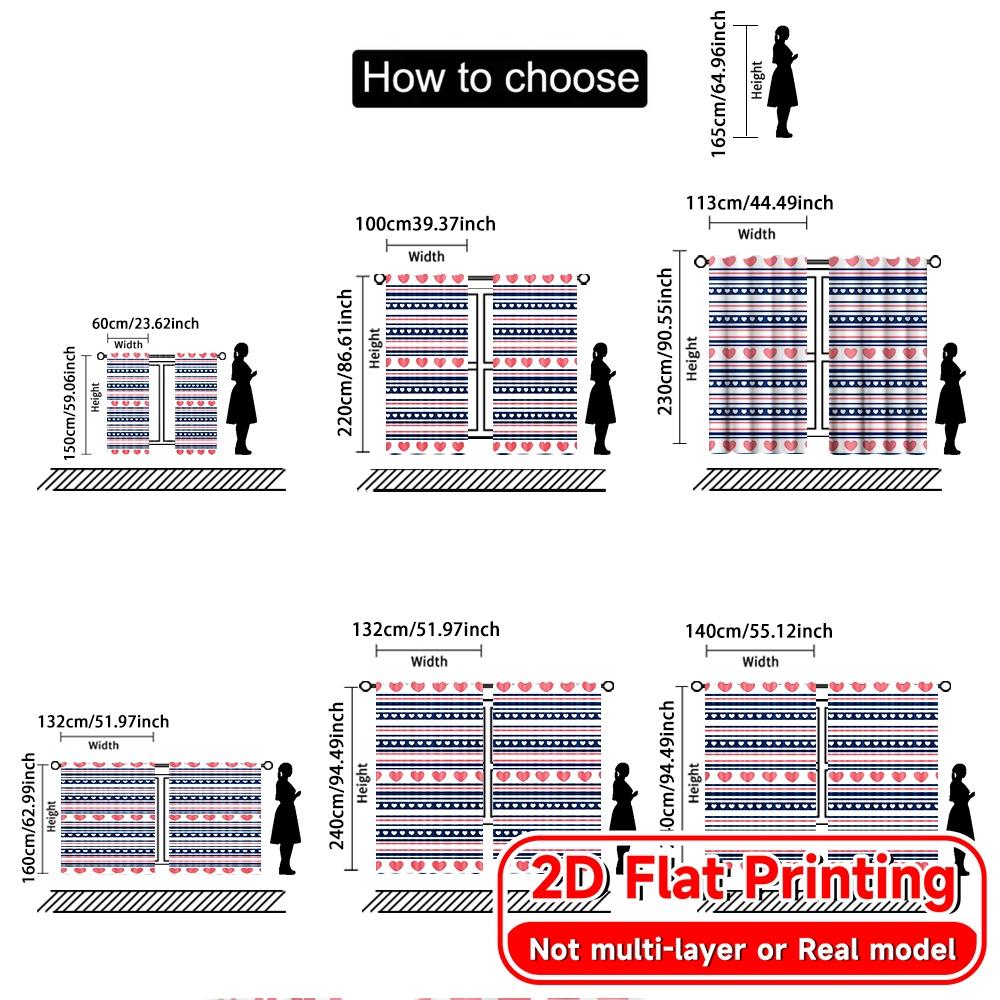 2D Flat Printing,2pcs HeartsandStripes Popular Fashionable Curtains Versatile 100% Polyester Curtains Holiday Ldeal for Bedroom