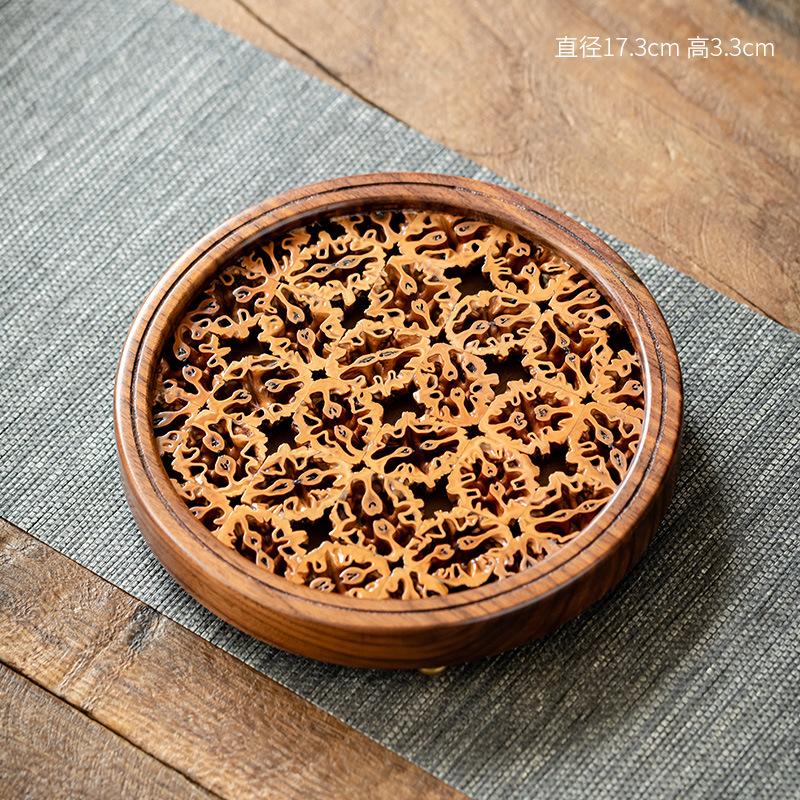 Gaiwan Tea Stand Solid Wood Pot Holder Tray for Dry Brewing Black Walnut Zen Tea Ceremony Board Rustic Heat Insulation Teaware