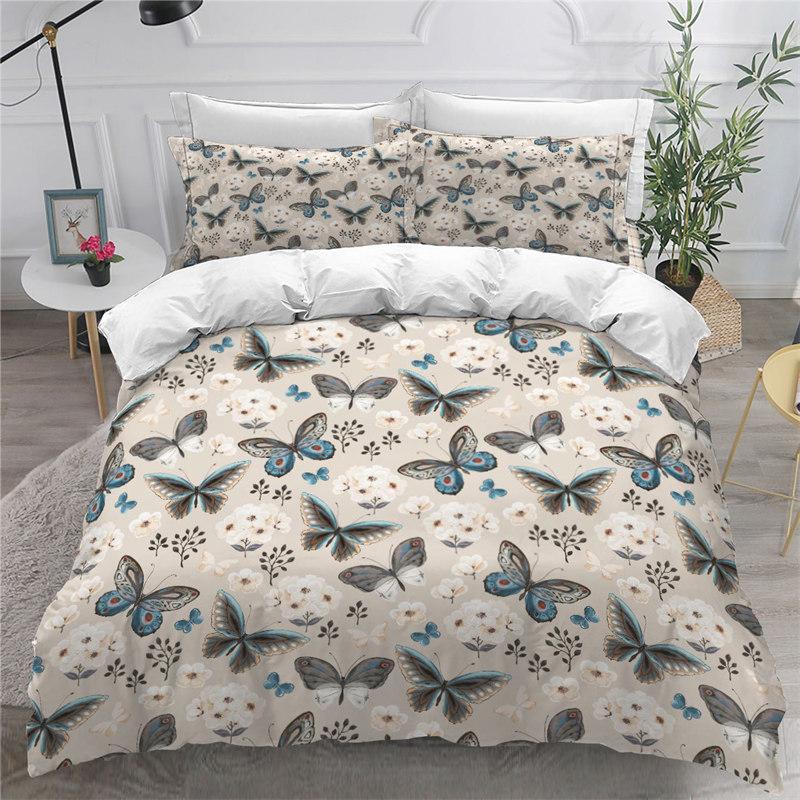 Colorful Butterfly And Floral Duvet Cover Set King Size Butterflies Theme Bedding Set For Kids Girls Comforter Cover Pillowcases