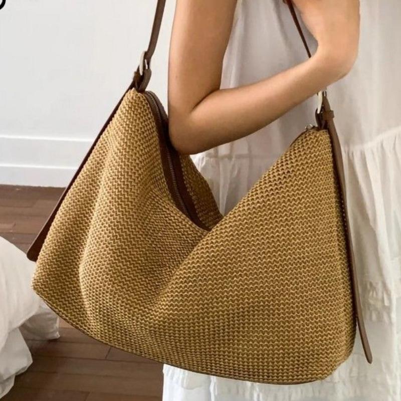 Handmade Niche Woven Bag Large Capacity Fashionable Straw Woven Shoulder Bag Versatile Commuter Tote Bags