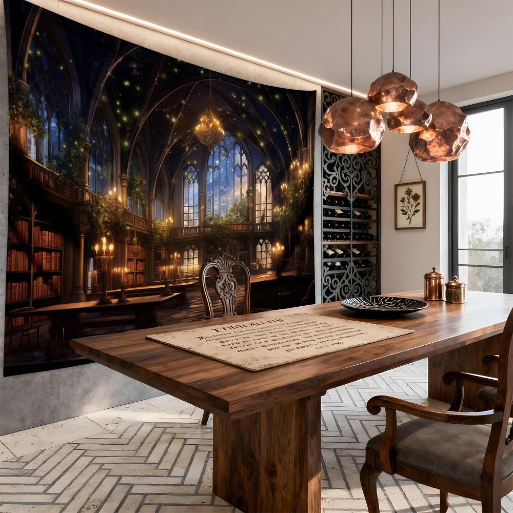 VIKAMA Fantasy Library Tapestry Magic School Bookshelf Background Teenage Bedroom Living Room Dormitory Decoration