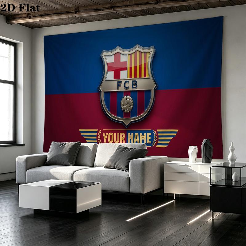 Custom Name FC Barcelona Printed Tapestry – Wall Hanging for Bedrooms, Dorms, and Home Decor