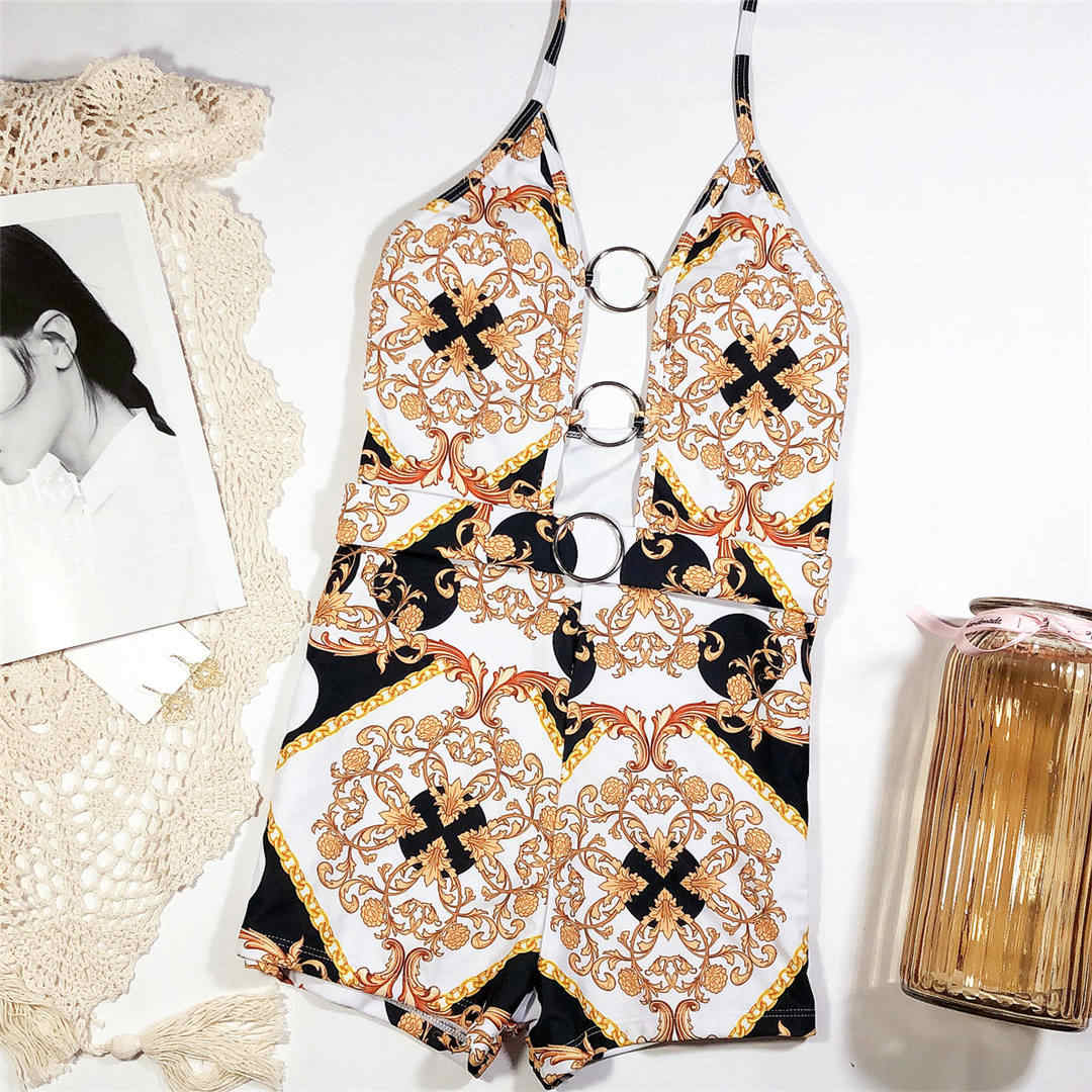 

Сексуальное монокини с принтом, женский купальник с лямкой на шее и вырезом, цельный купальник, женский купальный костюм, купальный костюм для леди L