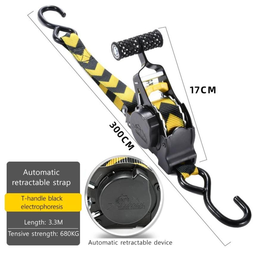 Automatic Retractable Ratchet Strap 1500LBS 330CM for Motorcycle Car Cargo Luggage ATV Trailer Quick Release Heavy Duty Straps