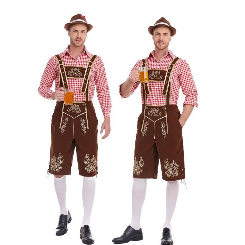 Halloween Traditional Men's Beer Costume Plaid Shirt Suit Stage Costume