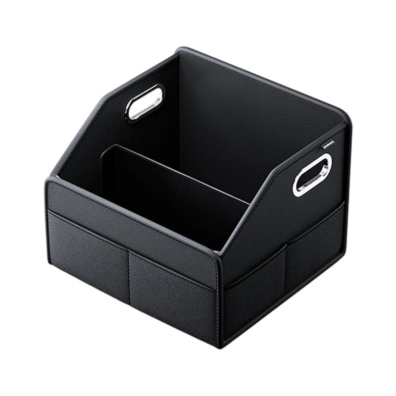 

Portable Automotive Storage Box PU Leather Construction with Side Net Pockets Adjustable Compartments 1