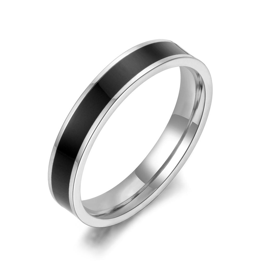 JeeMango Fashion Black/white 2 Colors Painting Oil Rose Gold Color Simple Wedding Rings Jewelry Stainless Steel Ring JR18052