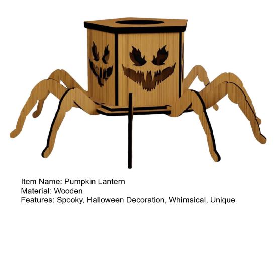 Halloween Lighted Pumpkin Lantern LED Wooden Spider Pumpkin Lamp with Spooky Face for Halloween Party Home Yard Decor