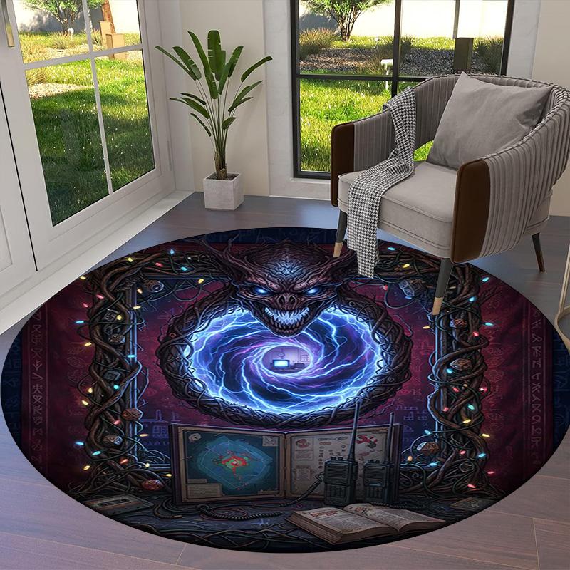 Vortex Crossing Gate Round Area Rug,Carpet Rug for Living Room Bedroom Sofa Playroom Decor,Non-slip Floor Mat