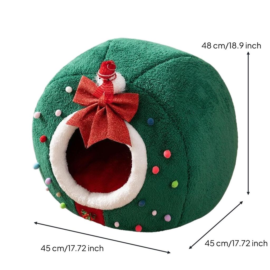 Soft Pet Hideaway Bed with Bow Decoration Snug Fleece Dome Cat for Cats, Quiet Naps,