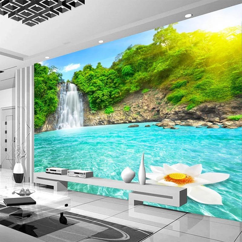 Natural Scenery 3d Wall Mural Forest Waterfalls Pools Wallpaper Room Landscape Murals Living Room Sofa Backdrop Wall Papers