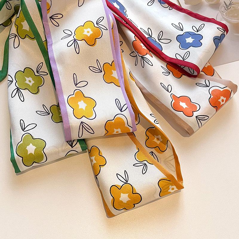1116 new small long silk scarf women's tied bag handle with streamer simulation silk scarf silk scarf headband