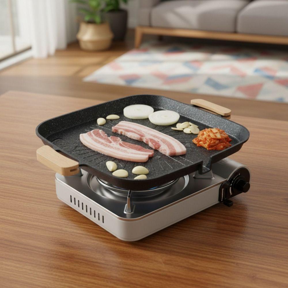 Nonstick Barbecue Tray with Oil Outlet Barbecue Plate Portable Korean Square Grill Pan  Camping