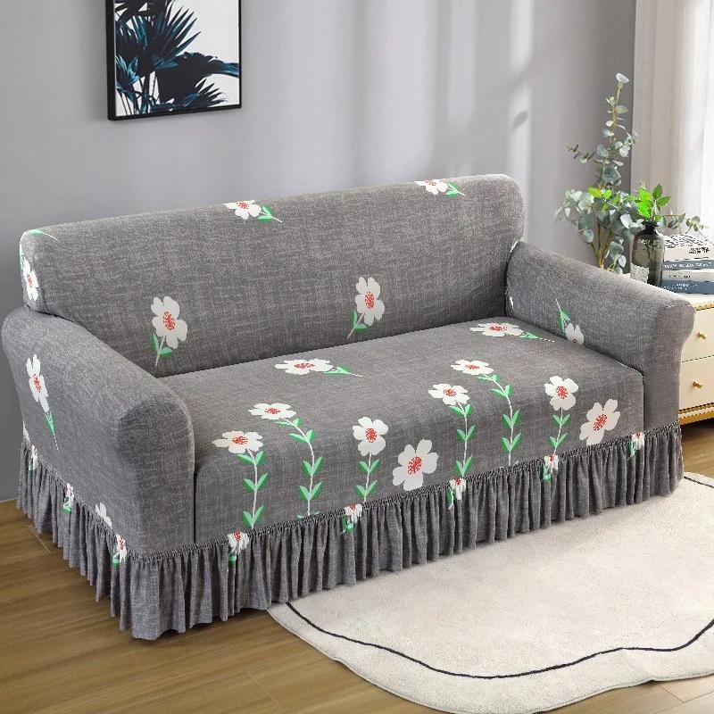 High Elastic Sofa Slipcover with Skirt Stretch Easy Fitted Armchair Sofa Covers 1/2/3/4-Seater Couch Slipcovers for Living Room