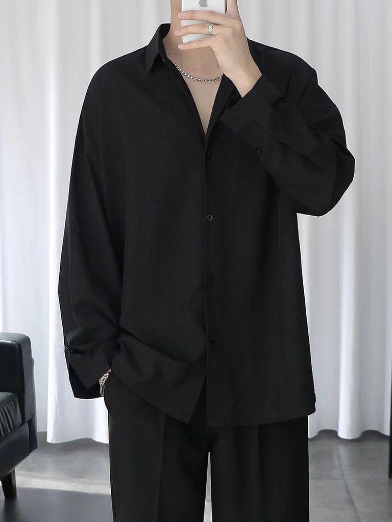 Korean Style Men's Trendy Wrinkle-Free Chiffon Long Sleeve Shirt