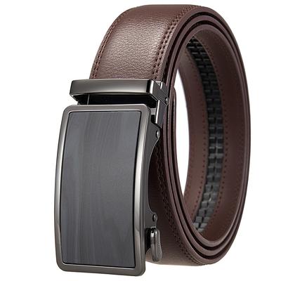 Fashion Men'S Zinc Alloy Automatic Buckle Belt, Two-Layer Cowhide Belt Ly36-25584-1