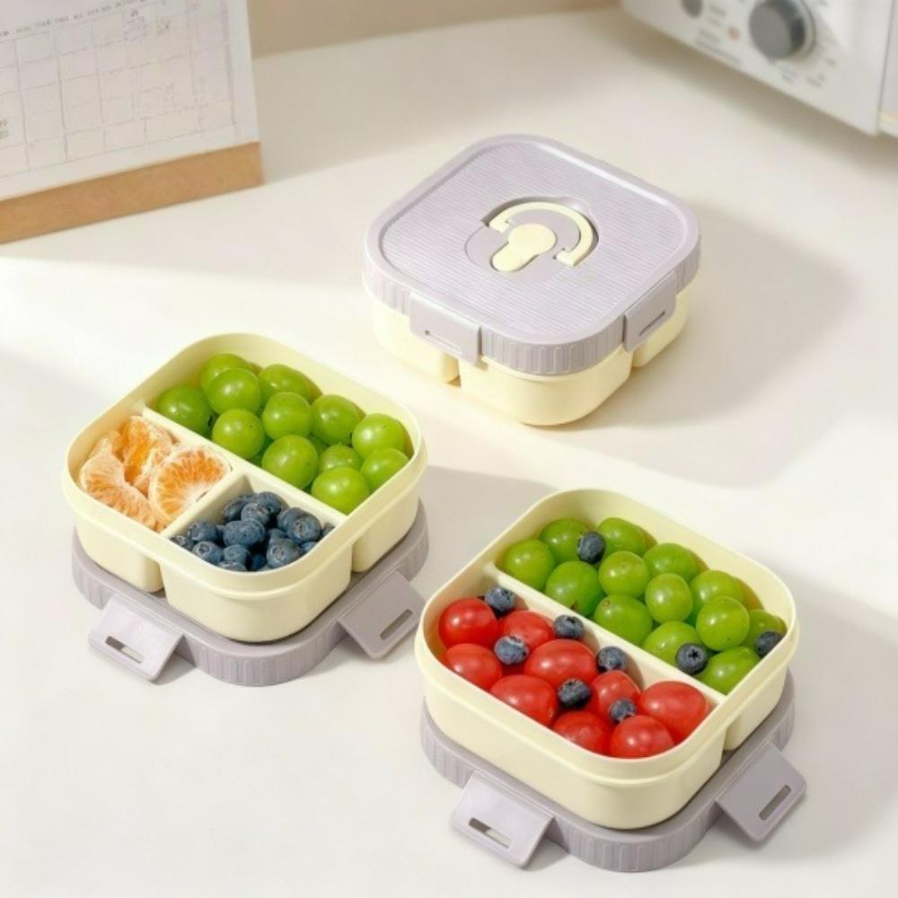 2/3 Compartment Fruit Food Container Kids Students Reusable Square Plastic Bento Lunch Box Microwave Heatable For School Picnic