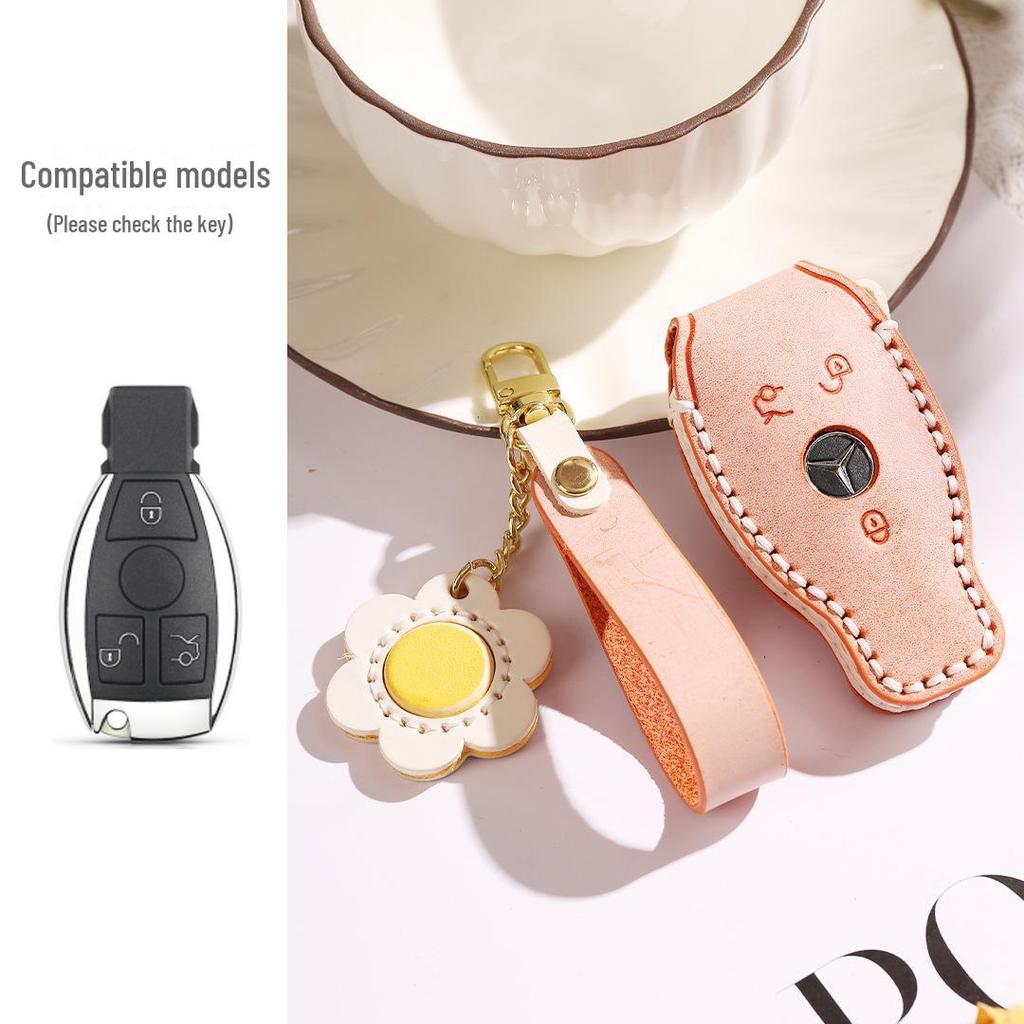 Premium Cowhide Car Key Cover for All Mercedes-Benz Models - Designed for Women